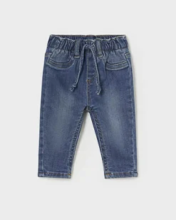 Jeans Mayoral in cotone stretch a lavaggio scuro stone washed con coulisse