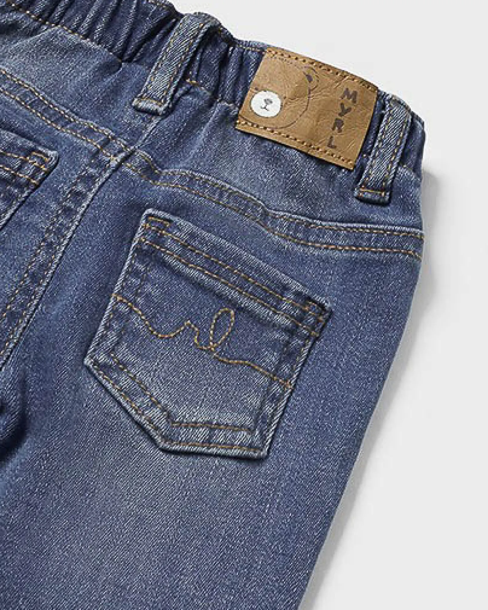 Jeans Mayoral in cotone stretch a lavaggio scuro stone washed con coulisse