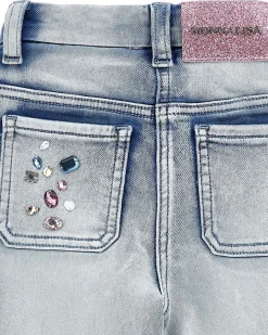 Jeans Monnalisa baloon fit lavaggio chiaro con strass multicolore applicati