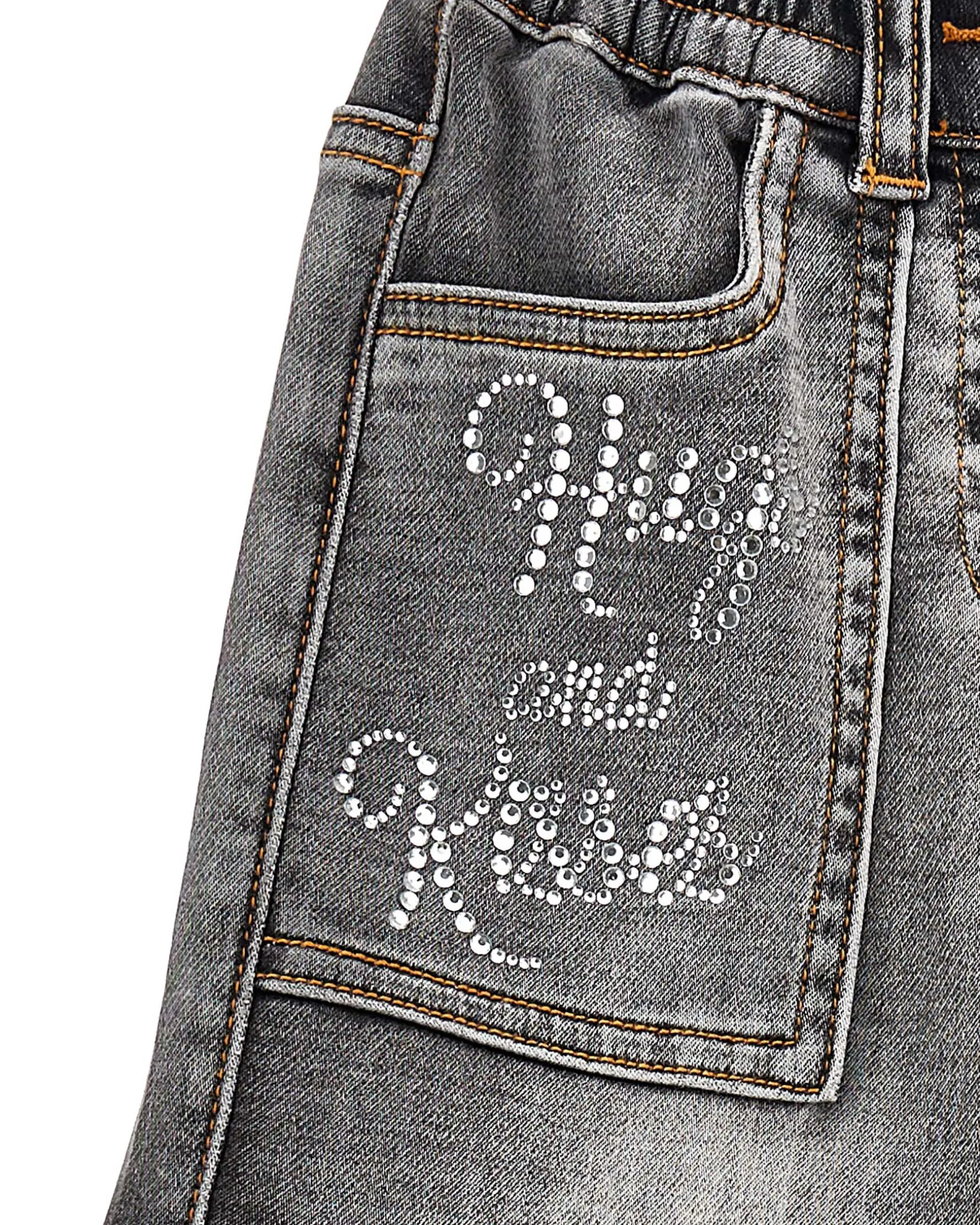 Jeans Monnalisa cargo nero stone washed in cotone stretch wide leg