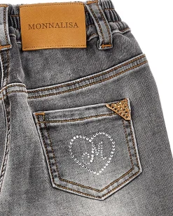 Jeans Monnalisa cargo nero stone washed in cotone stretch wide leg