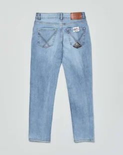 Jeans Roy Roger's regular a lavaggio chiaro stone washed con baffature