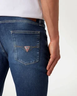Jeans skinny Guess blu in cotone elasticizzato lavaggio medio con baffature