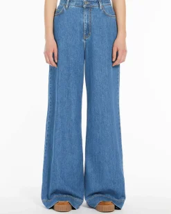 Jeans super wide Weekend Max Mara blu stone washed in cotone
