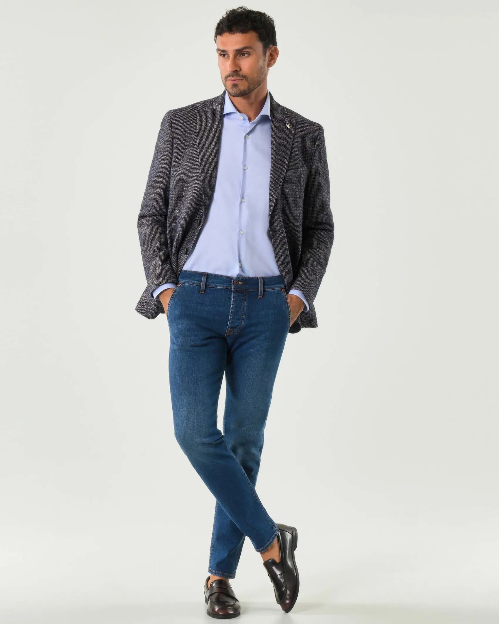 Jeans tasca america New Elias Roy Roger's slim-fit in cotone stretch lavaggio Carlin Light medio