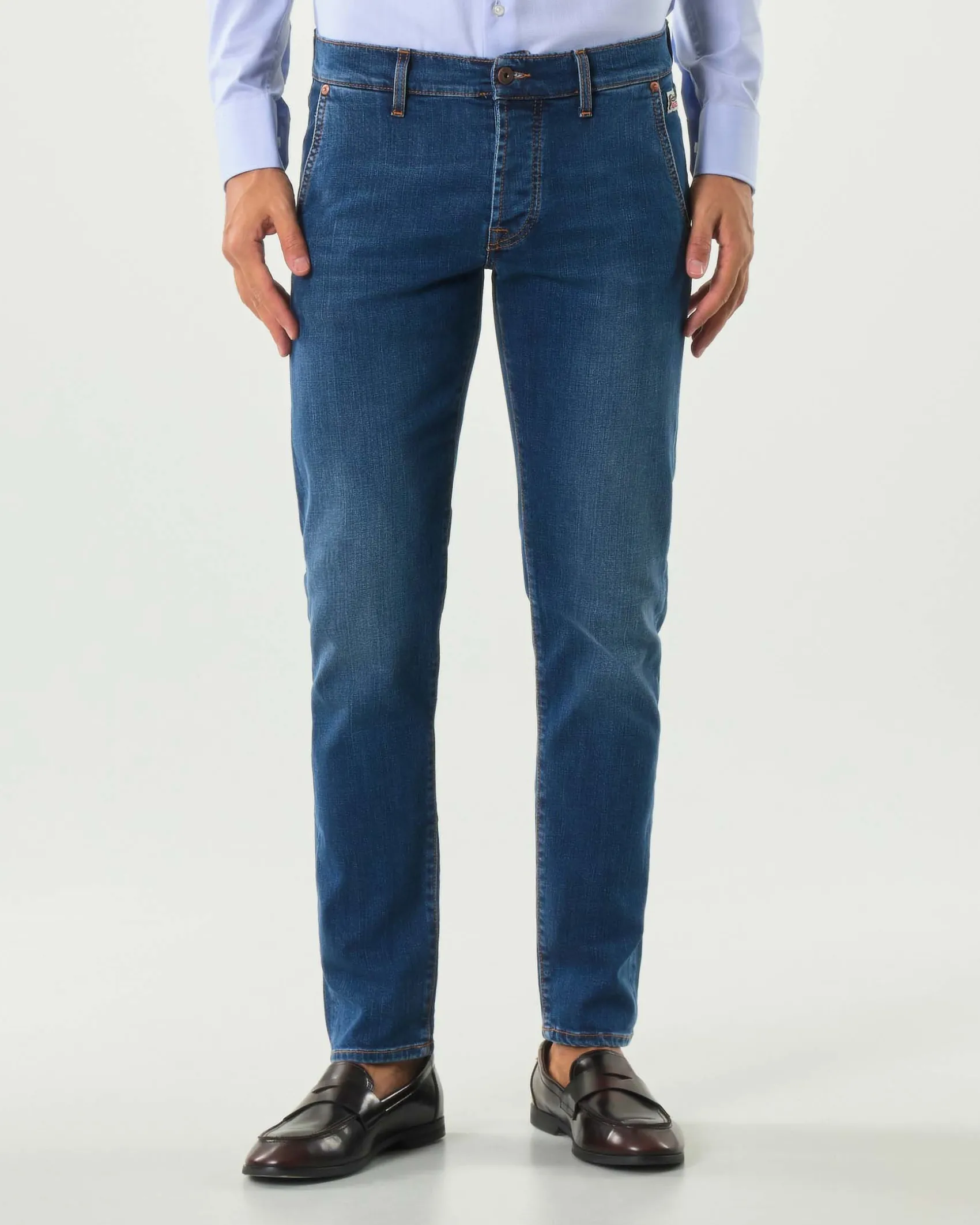 Jeans tasca america New Elias Roy Roger's slim-fit in cotone stretch lavaggio Carlin Light medio