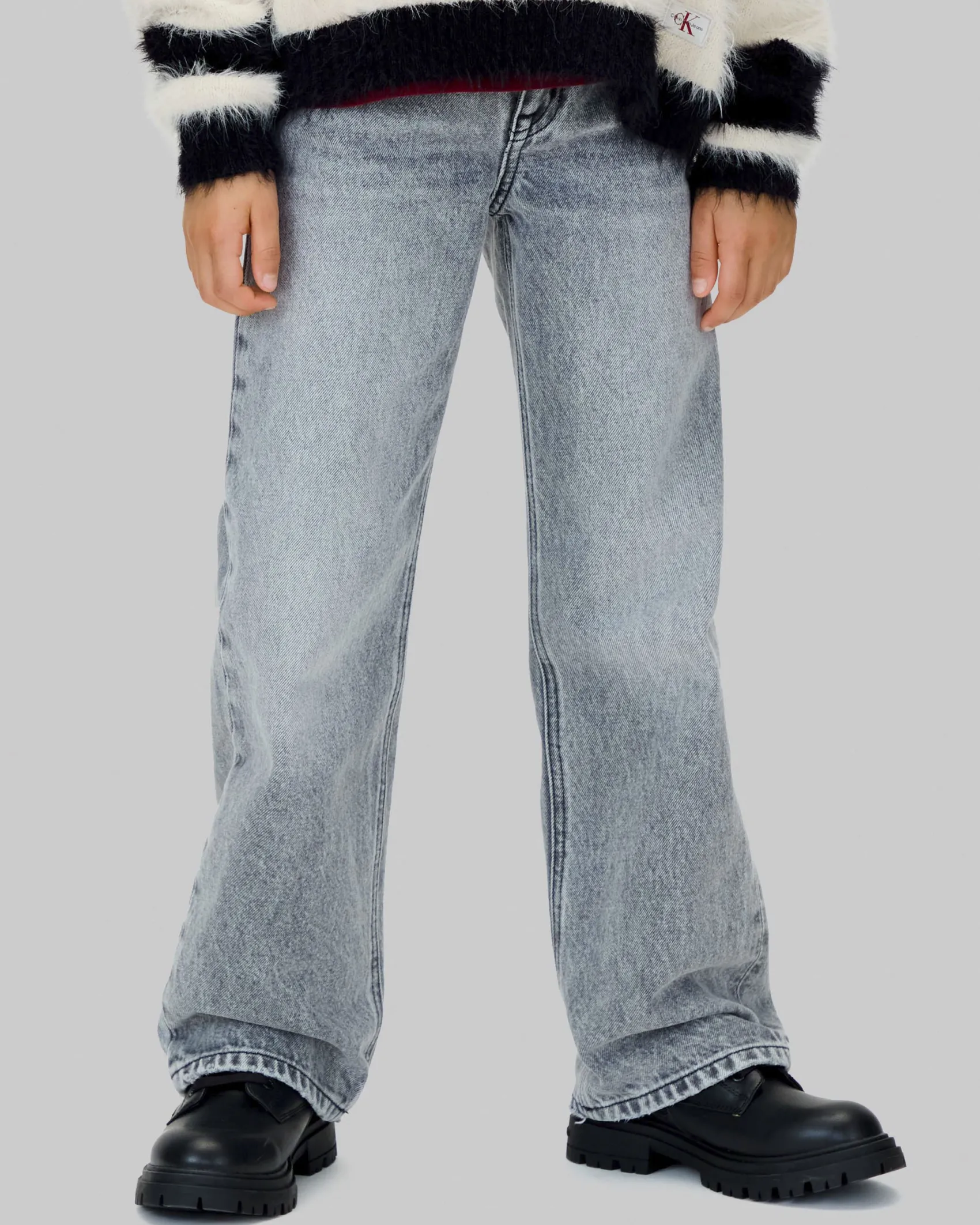 Jeans wide leg Calvin Klein grigio stone washed in cotone