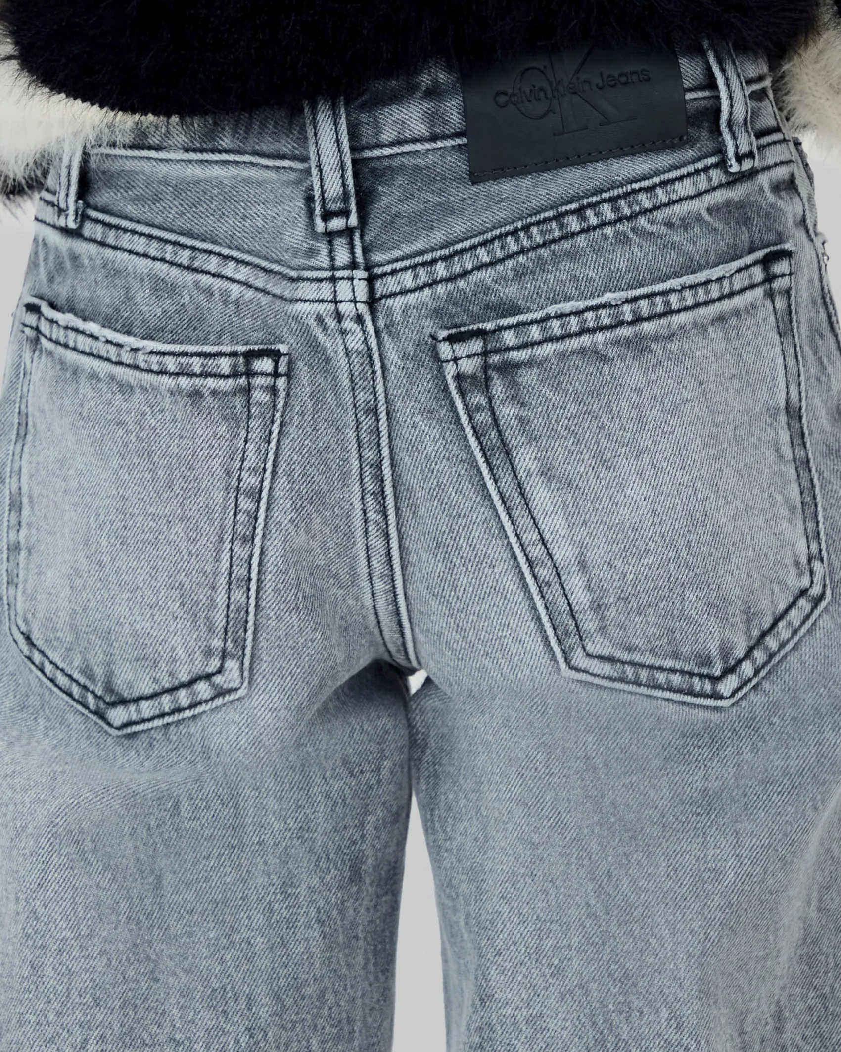Jeans wide leg Calvin Klein grigio stone washed in cotone