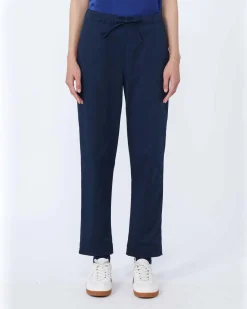 Jogger blu MM Max Mara in drill di cotone stretch con coulisse in vita