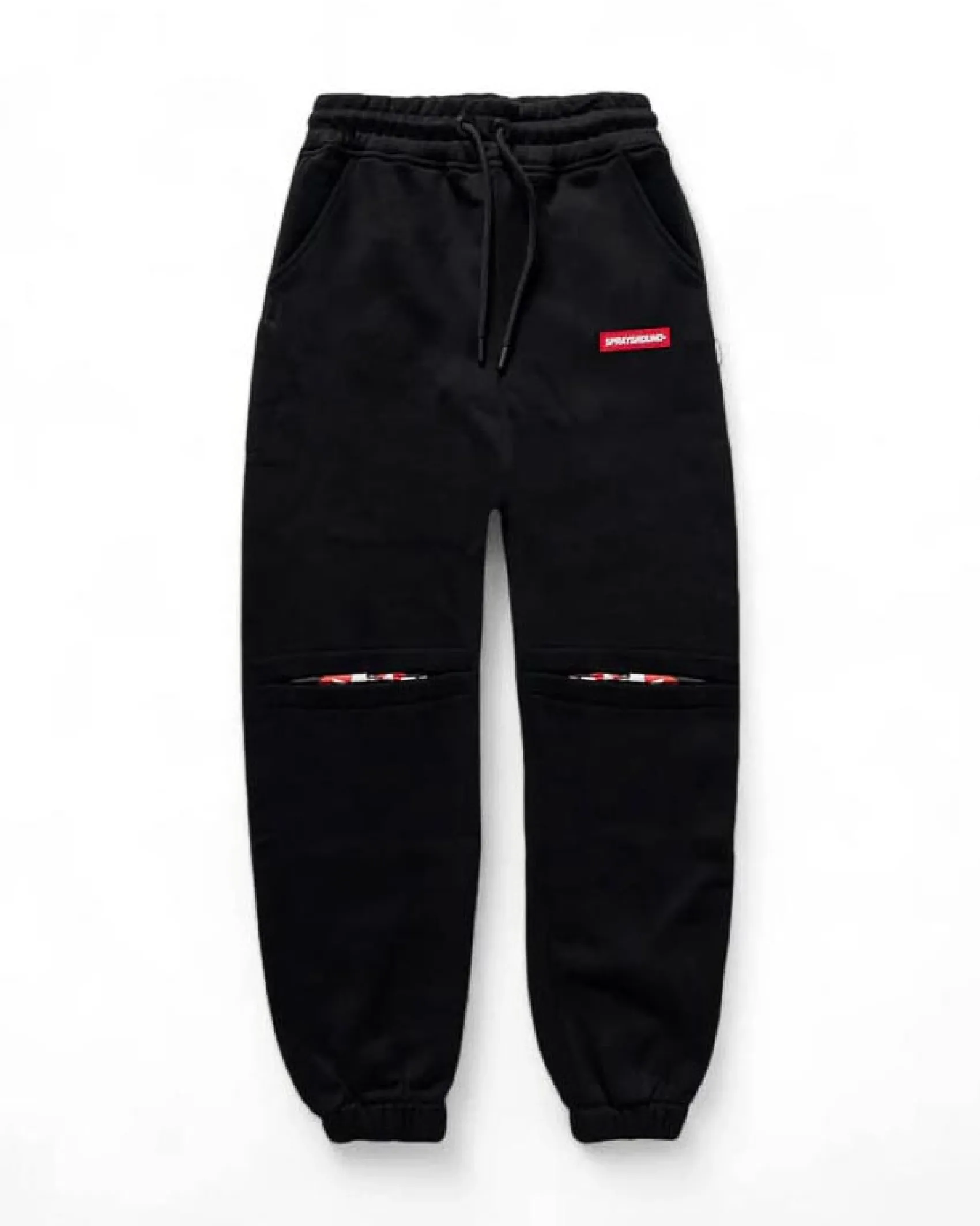 Jogger in felpa di cotone neri con coulisse e strappi