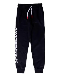 Jogger in felpa di cotone neri con coulisse e stampa logo bianca