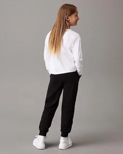Joggers Calvin Klein in felpa di cotone nero con stampa logo bianca
