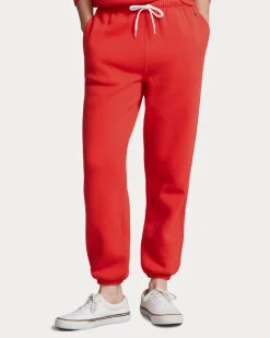 Joggers in felpa di cotone colore corallo con coulisse in vita