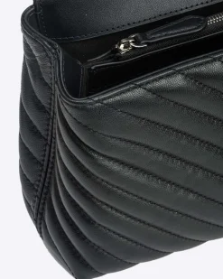 Lady Bag in pelle nera Pinko a motivo chevron e manico a mano e fibbia Love Birds argento