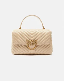 Lady Bag in pelle nera Pinko a motivo chevron e manico a mano e fibbia Love Birds dorata