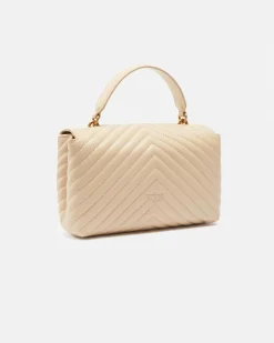 Lady Bag in pelle nera Pinko a motivo chevron e manico a mano e fibbia Love Birds dorata