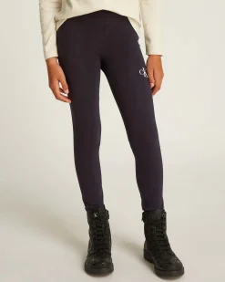 Leggins Calvin Klein nero in cotone stretch con logo monogram