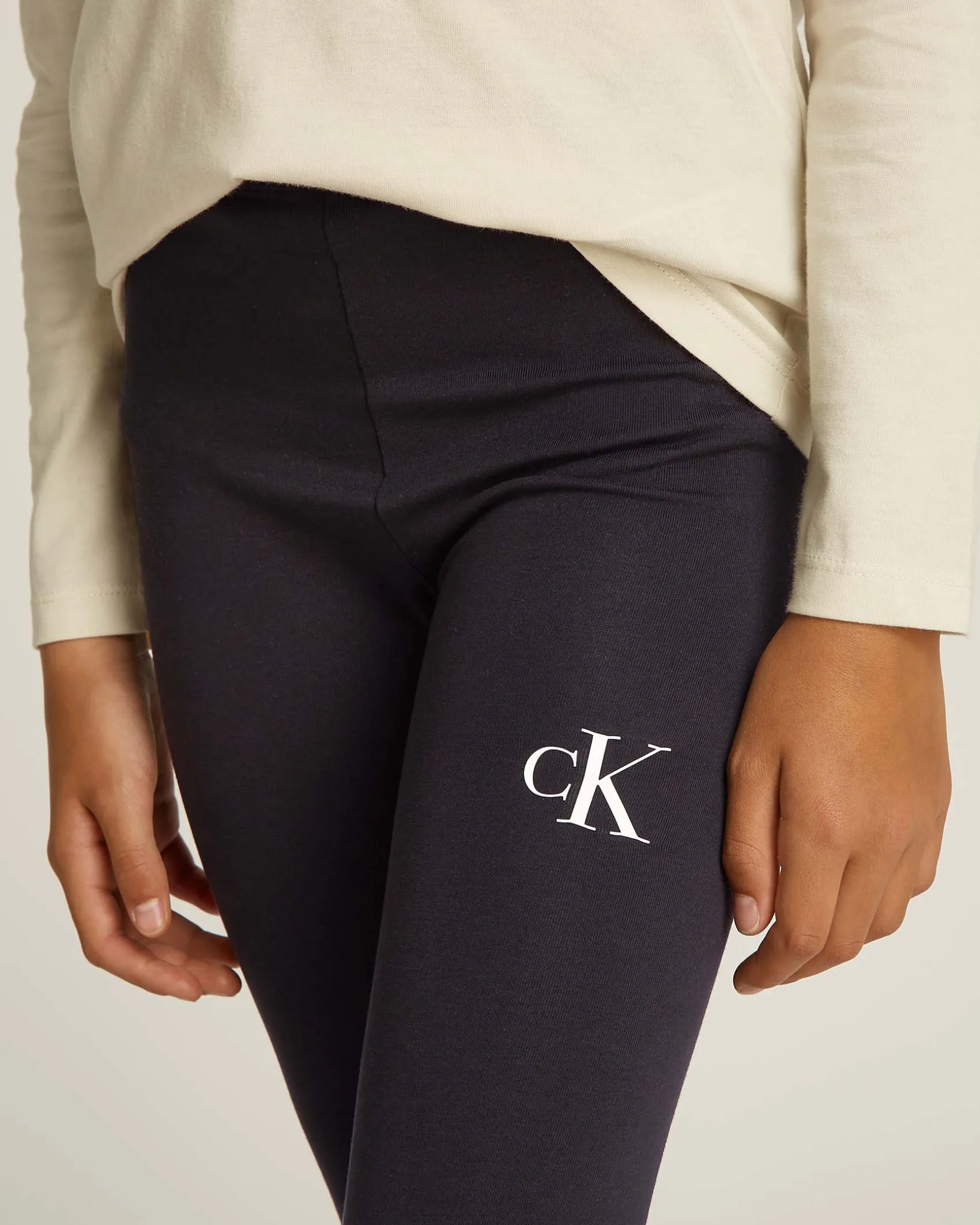 Leggins Calvin Klein nero in cotone stretch con logo monogram