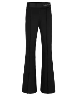 Leggins flare Calvin Klein neri in misto viscosa a vita alta con elastico porta logo