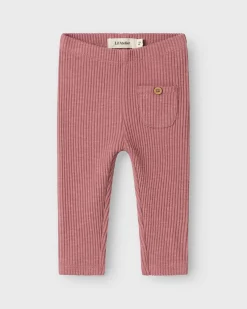 Leggins Lil'Atelier malva in cotone stretch a costine con taschina
