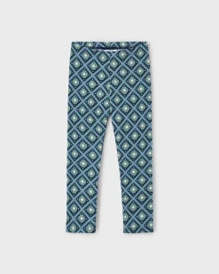Leggins Mayoral in fantasia geometrica con fiorellini verde acqua e blu