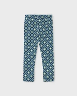 Leggins Mayoral in fantasia geometrica con fiorellini verde acqua e blu
