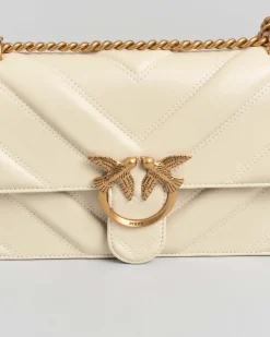 Love Bag One Light Pinko bianca in nappa a motivo chevron con impunture e dettagli in galvanica dorata