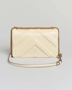 Love Bag One Light Pinko bianca in nappa a motivo chevron con impunture e dettagli in galvanica dorata