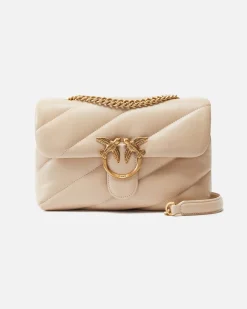 Love Bag Puff beige in nappa misura media con motivo matelassè obliquo e fibbia dorata Love Birds
