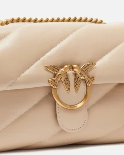 Love Bag Puff beige in nappa misura media con motivo matelassè obliquo e fibbia dorata Love Birds