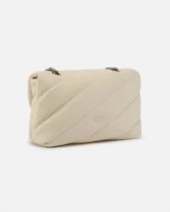 Love Bag Puff bianca in nappa misura media con motivo matelassè obliquo e fibbia argento Love Birds