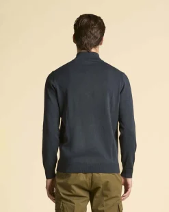 Maglia Aeronautica Militare blu in puro cotone con chiusura a mezza zip