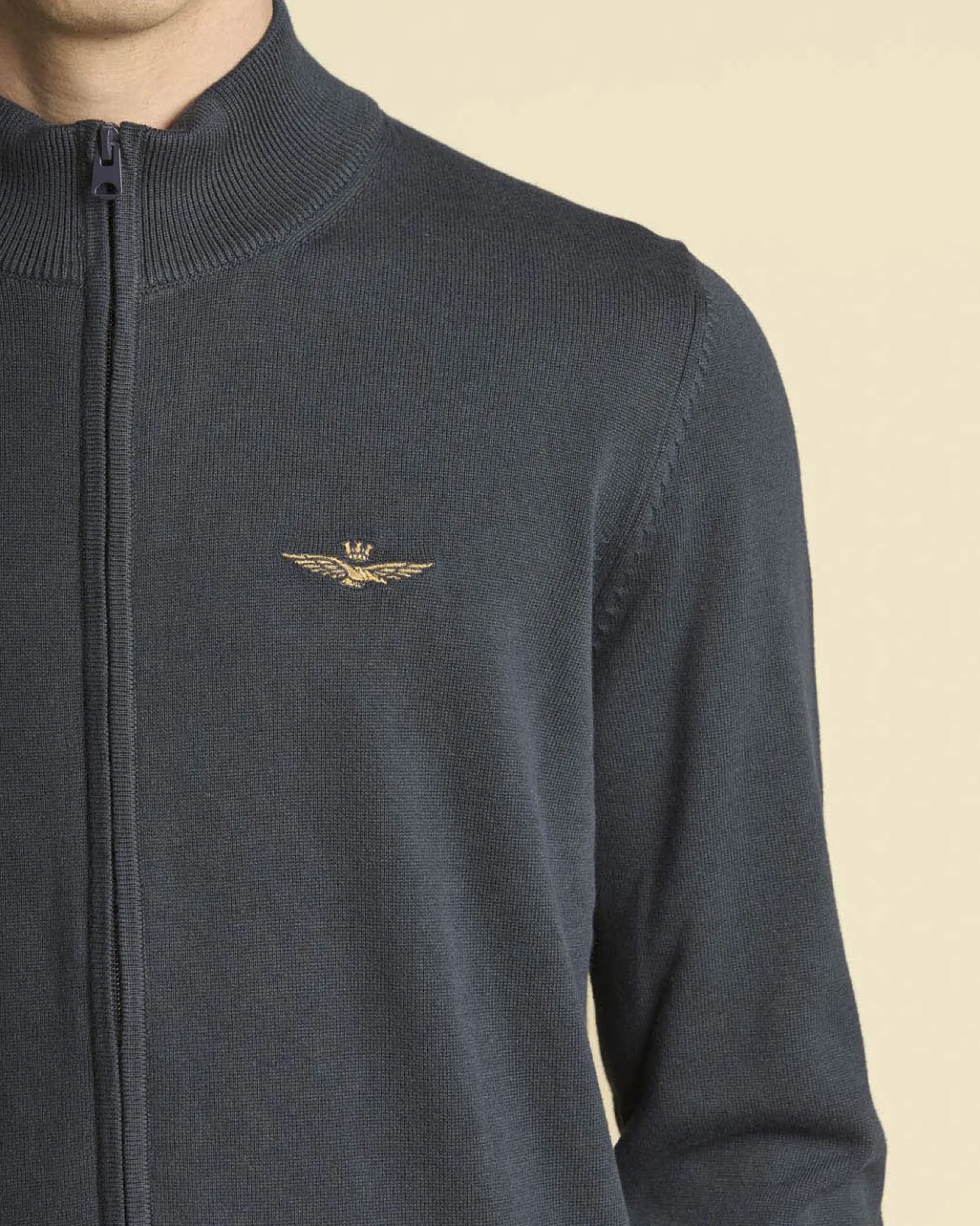 Maglia Aeronautica Militare blu in puro cotone con chiusura zip