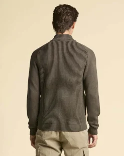 Maglia Aeronautica Militare color fango a coste inglesi con collo alto chiusura zip e taschino al petto