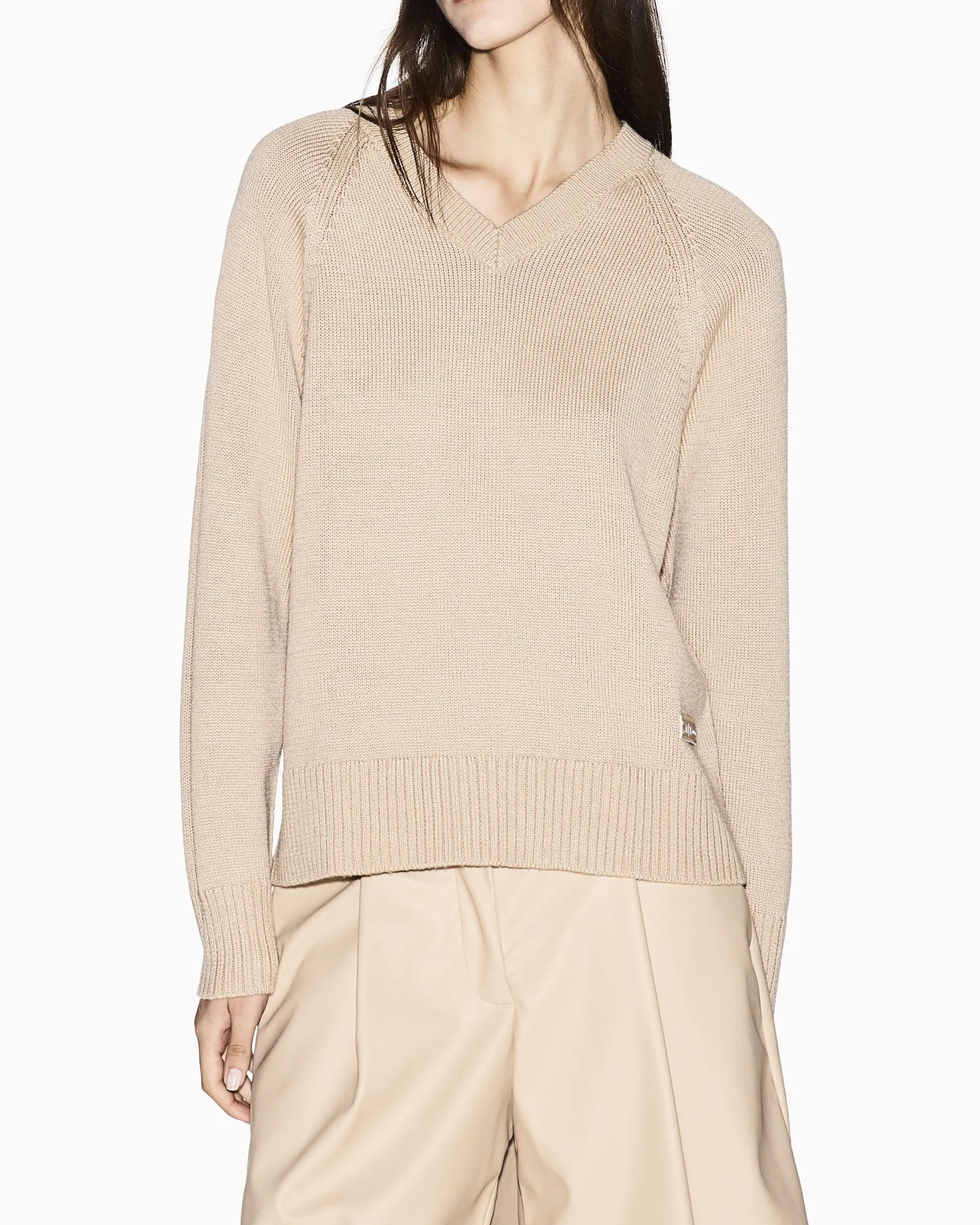 Maglia Armani Exchange beige in misto lana con lavorazione a maglia