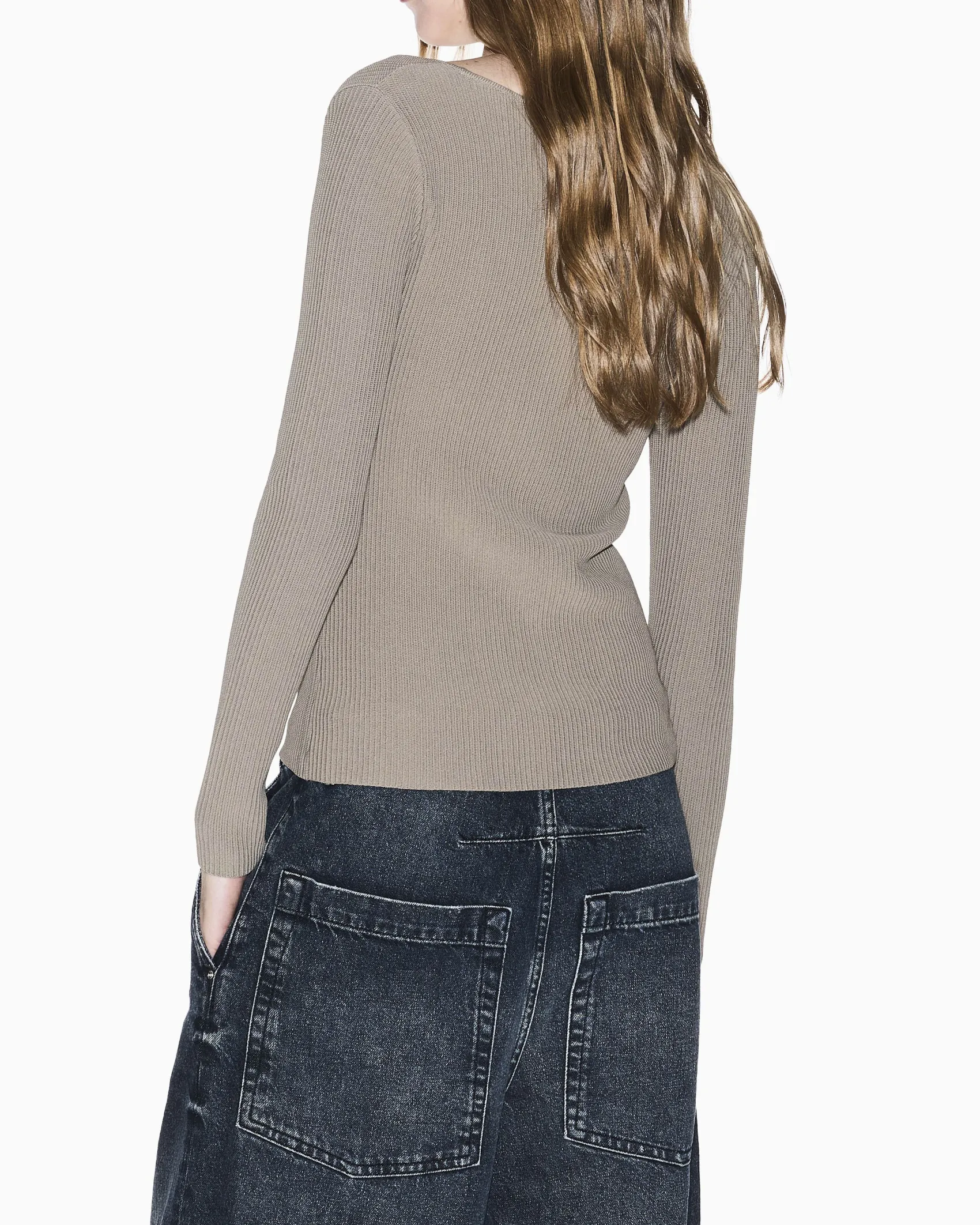 Maglia Armani Exchange beige in misto viscosa a costine in rilievo