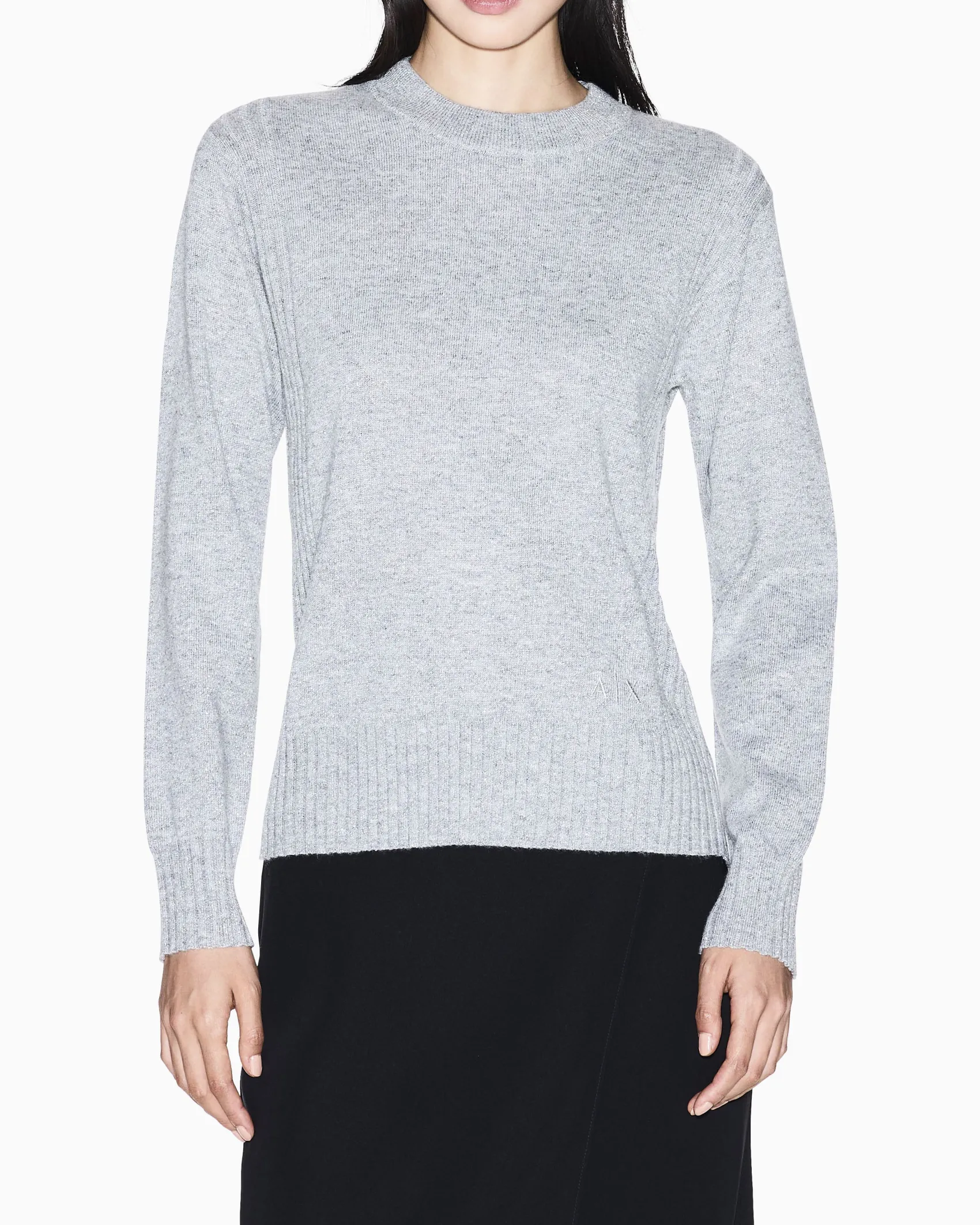 Maglia Armani Exchange grigia in misto viscosa con dettagli in rilievo
