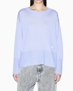 Maglia Armani Exchange lilla in lana vergine con dettagli in maglia a coste