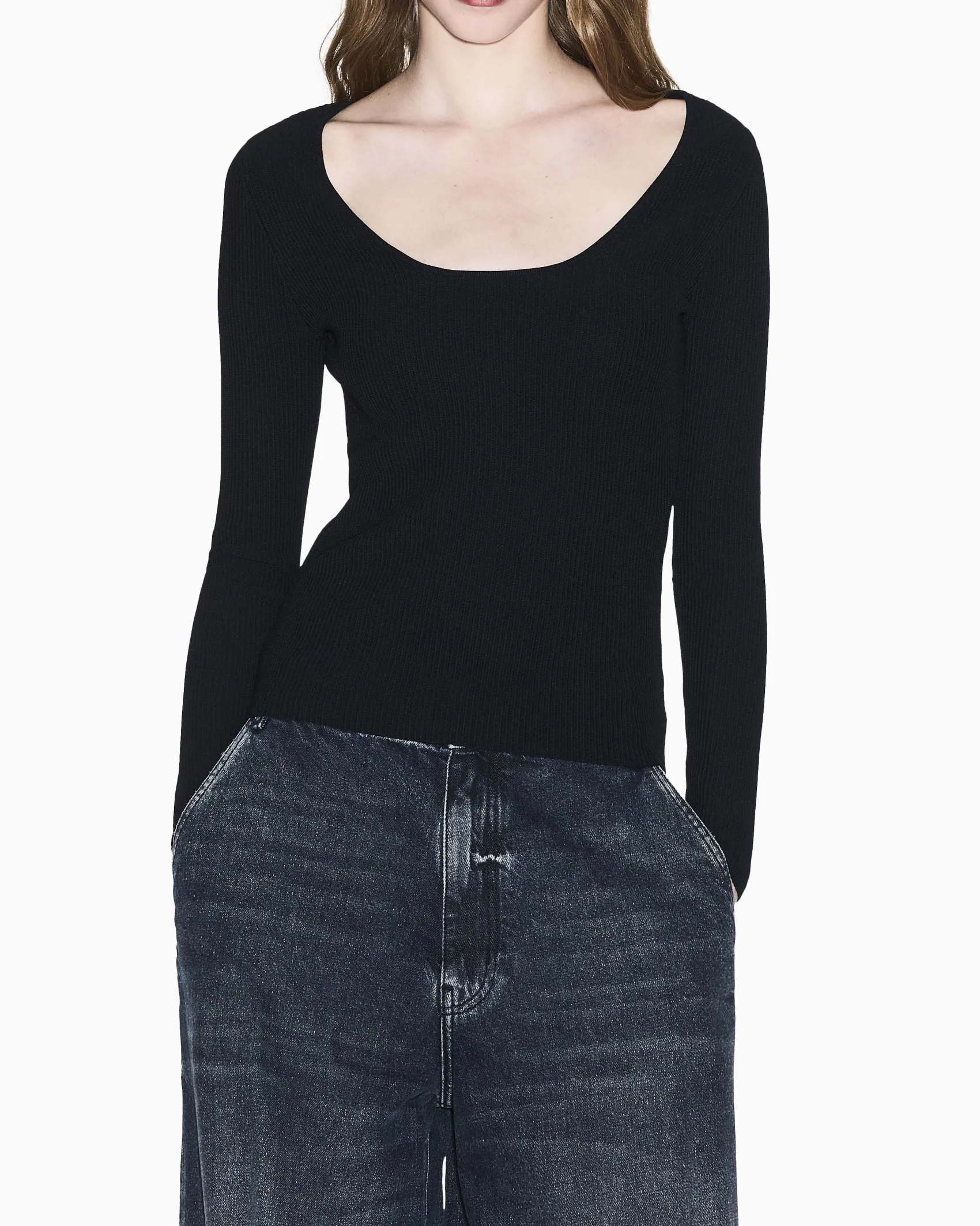 Maglia Armani Exchange nera in misto viscosa a costine