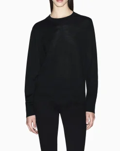Maglia Armani Exchange nera in lana vergine con dettagli in maglia