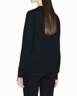 Maglia Armani Exchange nera in lana vergine con dettagli in maglia