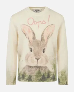 Maglia avorio MC2 Saint Barth girocollo in misto lana e cashmere con grafica coniglietto e scritta Oops!