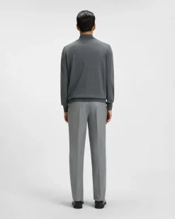 Maglia Balonso Boss grigia in pura lana merino con apertura zip