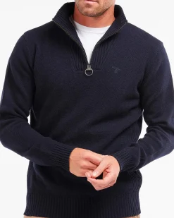 Maglia Barbour blu in lana con chiusura a mezza zip