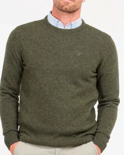 Maglia Barbour girocollo Tisbury verde militare in misto lana e seta effetto bottonato