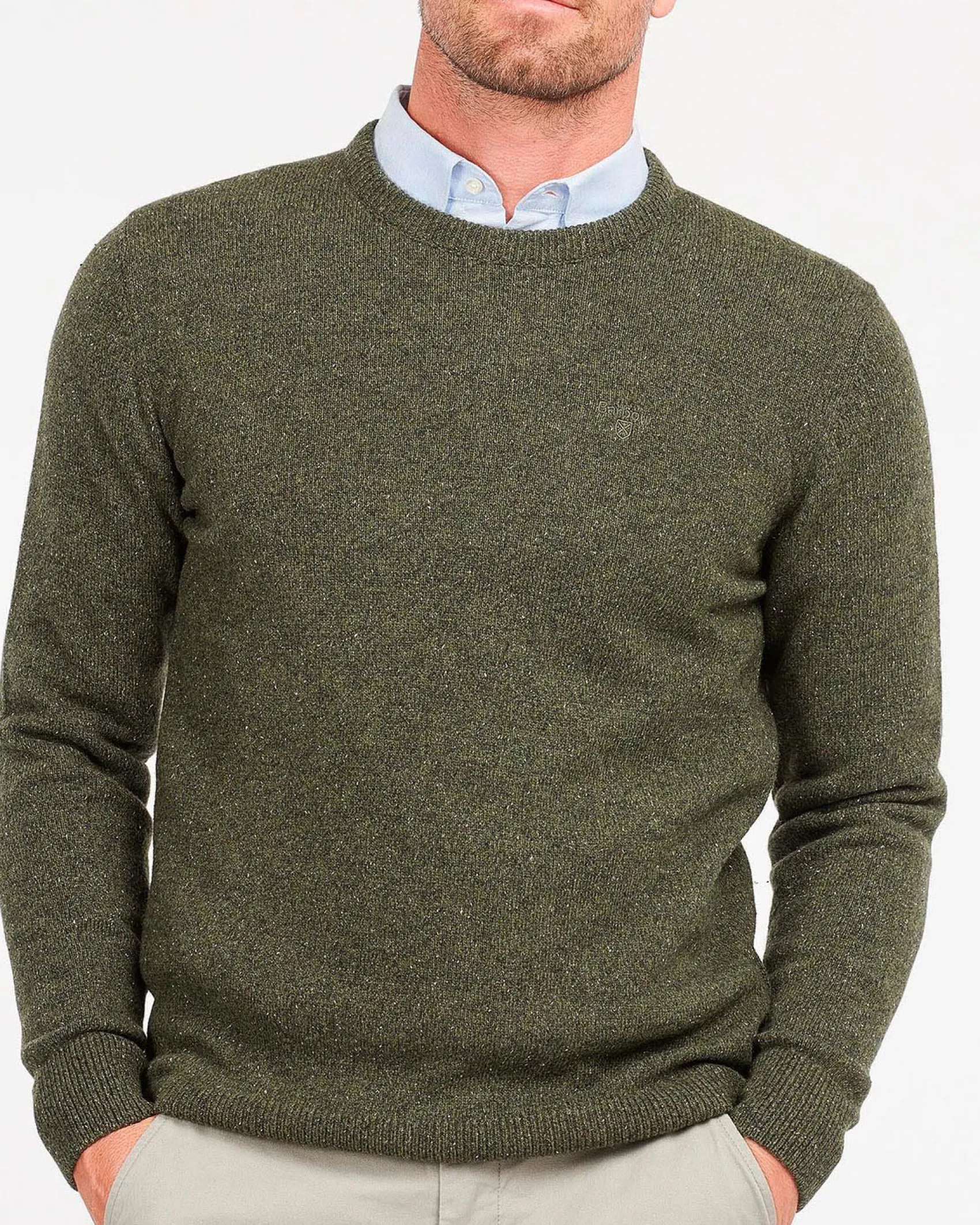 Maglia Barbour girocollo Tisbury verde militare in misto lana e seta effetto bottonato