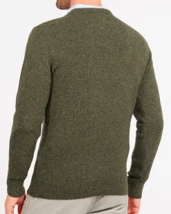 Maglia Barbour girocollo Tisbury verde militare in misto lana e seta effetto bottonato