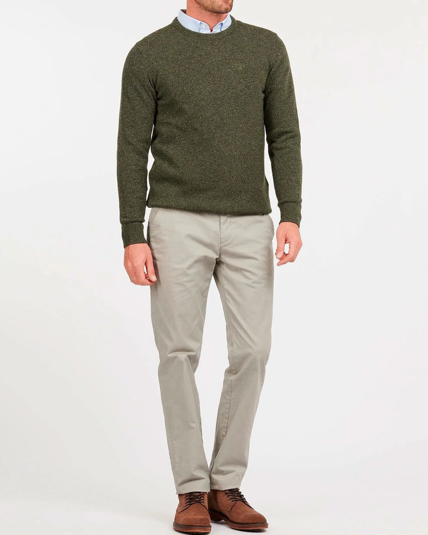 Maglia Barbour girocollo Tisbury verde militare in misto lana e seta effetto bottonato