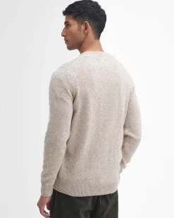 Maglia Barbour girocollo Tisbury beige in misto lana e seta effetto bottonato