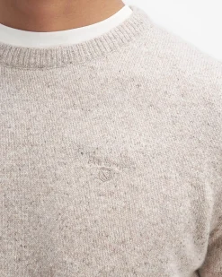 Maglia Barbour girocollo Tisbury beige in misto lana e seta effetto bottonato